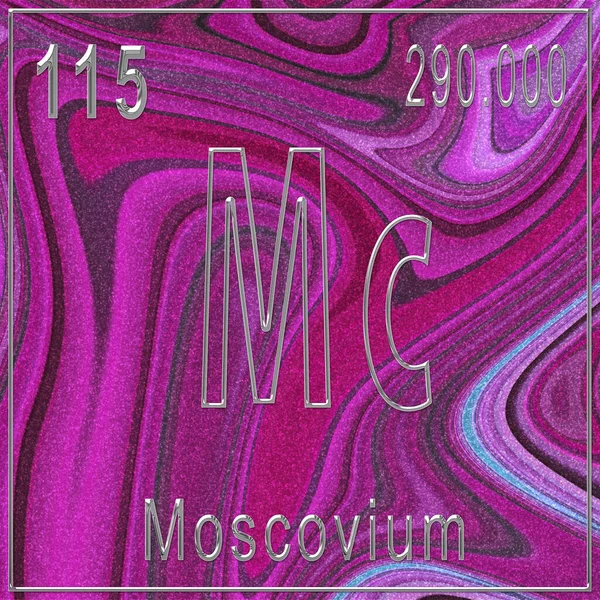 Moscovium chemical element, Sign with atomic number and atomic weight, Periodic Table Element, Pink background