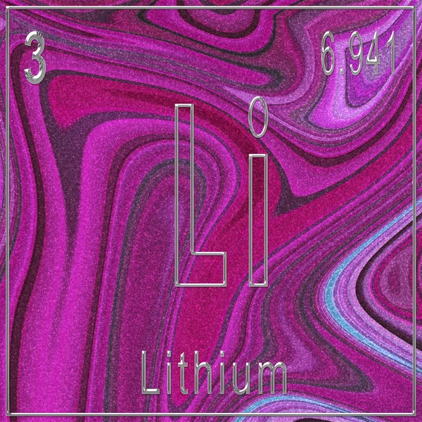 锂化学元素 具有原子序数和原子量的符号 周期表元素 粉红背景 — 图库照片