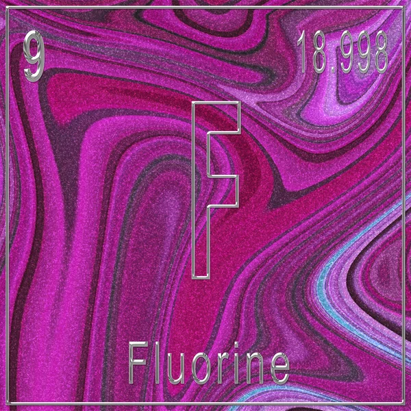 氟化学元素 带有原子序数和原子量的符号 周期表元素 粉红背景 — 图库照片