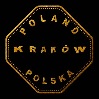 Poland Krakow Gold Typography Stamp Design