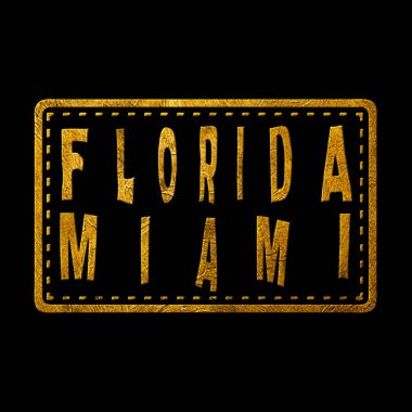 Florida Miami Altın Typography Pul Tasarımı