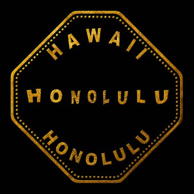 Hawaii Honolulu Altın Tipografi Pul Tasarımı