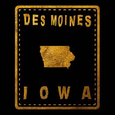 Iowa Des Moines Altın Tipografi Pul Tasarımı