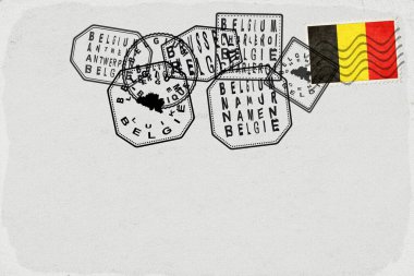 Belgium Vintage Postcard with Flag Stamp and City Postmarks