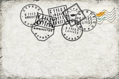 Cyprus Vintage Postcard with Flag Stamp and City Postmarks