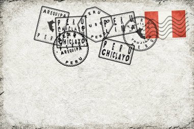 Peru Vintage Postcard with Flag Stamp and City Postmarks