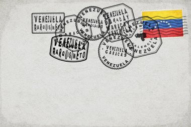 Venezuela Vintage Postcard with Flag Stamp and City Postmarks