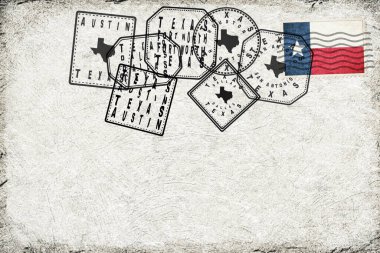 Texas Vintage Postcard with Flag Stamp and City Postmarks