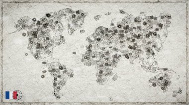 Fransa Marsilya Vintage Dünya Haritası