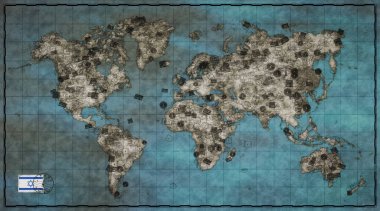 İsrail Hayfa Vintage Dünya Haritası