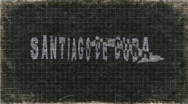 Küba Santiago de Küba Retro Tipografi Haritası