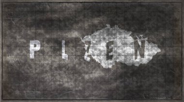 Çek Cumhuriyeti Plzen Kiremit Tahta Tipografi Haritası