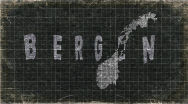 Norveç Bergen Retro Tipografi Haritası