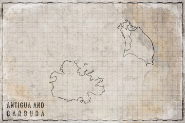 Antigua ve Barbuda 'nın Antika Haritası Yaşlanmış Kağıt, Tarihi Harita