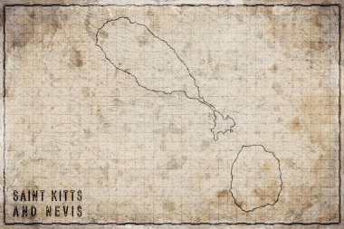 Aziz Kitts ve Nevis 'in Antika Haritası. Tarihi Harita.