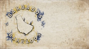 Yıpranmış Kağıt Üzerine Barbados Eski Ülke Damga Haritası