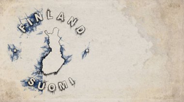 Finlandiya Vintage Yıpranmış Kağıt Ülke Damga Haritası