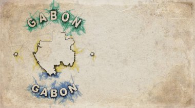 Gabon Eski Ülke Yıpranmış Kağıt Üzerinde Damga Haritası