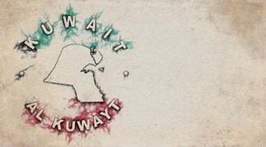 Yıpranmış Kağıt Üzerine Kuveyt Eski Ülke Damga Haritası
