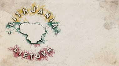Yıpranmış Kağıt Üzerine Litvanya Vintage Ülke Damga Haritası