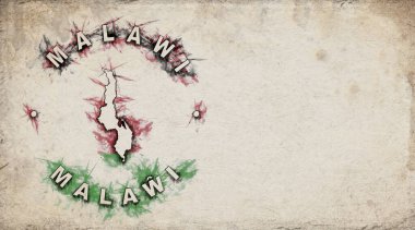 Yıpranmış Kağıt Üzerine Malawi Vintage Ülke Damga Haritası