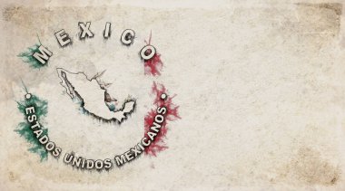Eskimiş Kağıt üzerinde Meksika Vintage Ülke Damga Haritası