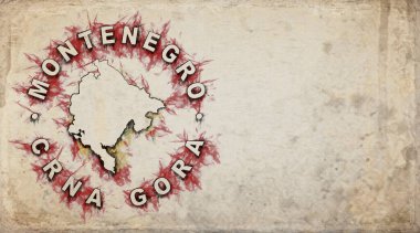 Karadağ Antika Ülke Pul Haritası Yıpranmış Kağıt Üzerine