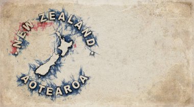 Yıpranmış Kağıt Üzerine Yeni Zelanda Eski Ülke Damga Haritası