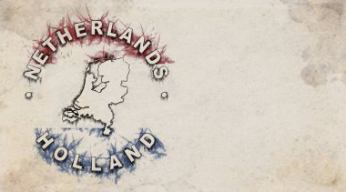 Hollanda Eskimiş Kağıt Üzerine Yıpranmış Ülke Damga Haritası
