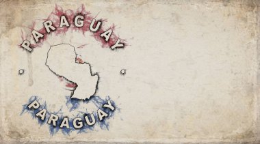 Eskimiş Kağıt üzerinde Paraguay Vintage Ülke Damga Haritası