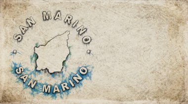 Yıpranmış Kağıt üzerinde San Marino Vintage Ülke Damga Haritası
