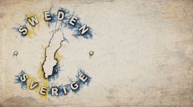 Yıpranmış Kağıt Üzerine İsveç Klasik Ülke Damga Haritası