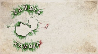Eskimiş Kağıt Üzerine Zambiya Vintage Ülke Damga Haritası