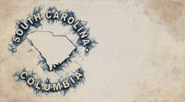 Güney Carolina Vintage Kırsal Pul Haritası Eskimiş Kağıt