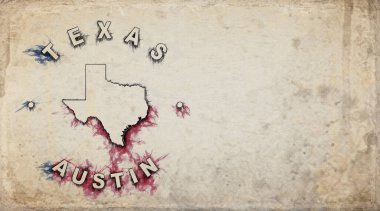 Yıpranmış Kağıt Üzerine Teksas Klasik Ülke Damga Haritası