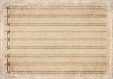 Eski Koro SSA (Soprano 1 Soprano 2 Alto) Peyzaj Sayfası Müzik Kağıdı, Lekeli Retro Kağıt