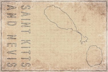Aziz Kitts ve Nevis 'in Antika Haritası. Tarihi Harita.