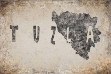 Bosna-Hersek Tuzla Haritası ve Beyaz Harf Tasarımı