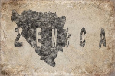 Bosna-Hersek Zenica Haritası ve Beyaz Harf Tasarımı