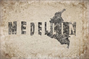 Kolombiya Medellin Haritası ve Beyaz Harf Tasarımı