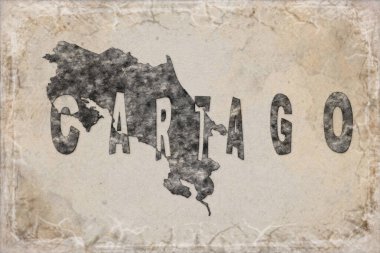 Kosta Rika Kartaca Haritası ve Beyaz Harf Tasarımı