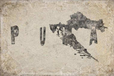 Hırvatistan Pula Haritası ve Beyaz Harf Tasarımı