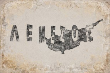 Kıbrıs Rum Kesimi Limasol Haritası ve Beyaz Harf Tasarımı