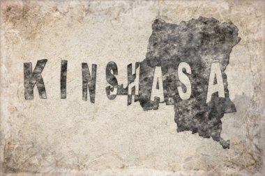 Demokratik Kongo Cumhuriyeti Kinşasa Haritası ve Beyaz Harf Tasarımı