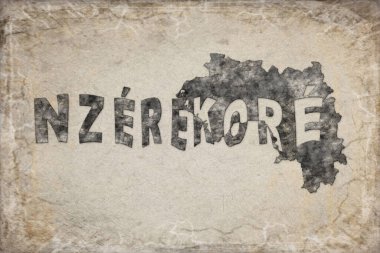 Gine Nzerekore Haritası ve Beyaz Harf Tasarımı