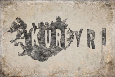 İzlanda Akureyri Haritası ve Beyaz Harf Tasarımı