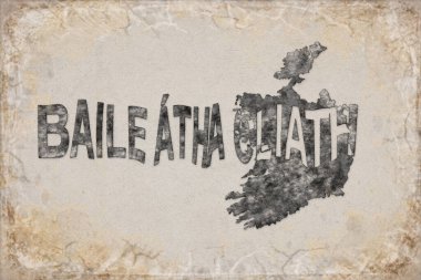 İrlanda Dublin Haritası ve Beyaz Harf Tasarımı