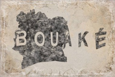 Fildişi Sahili Bouake Haritası ve Beyaz Harf Tasarımı