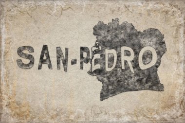 Fildişi Sahili San Pedro Haritası ve Beyaz Harf Tasarımı
