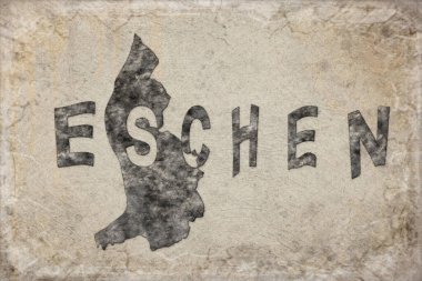 Lihtenştayn Eschen Haritası ve Beyaz Harf Tasarımı